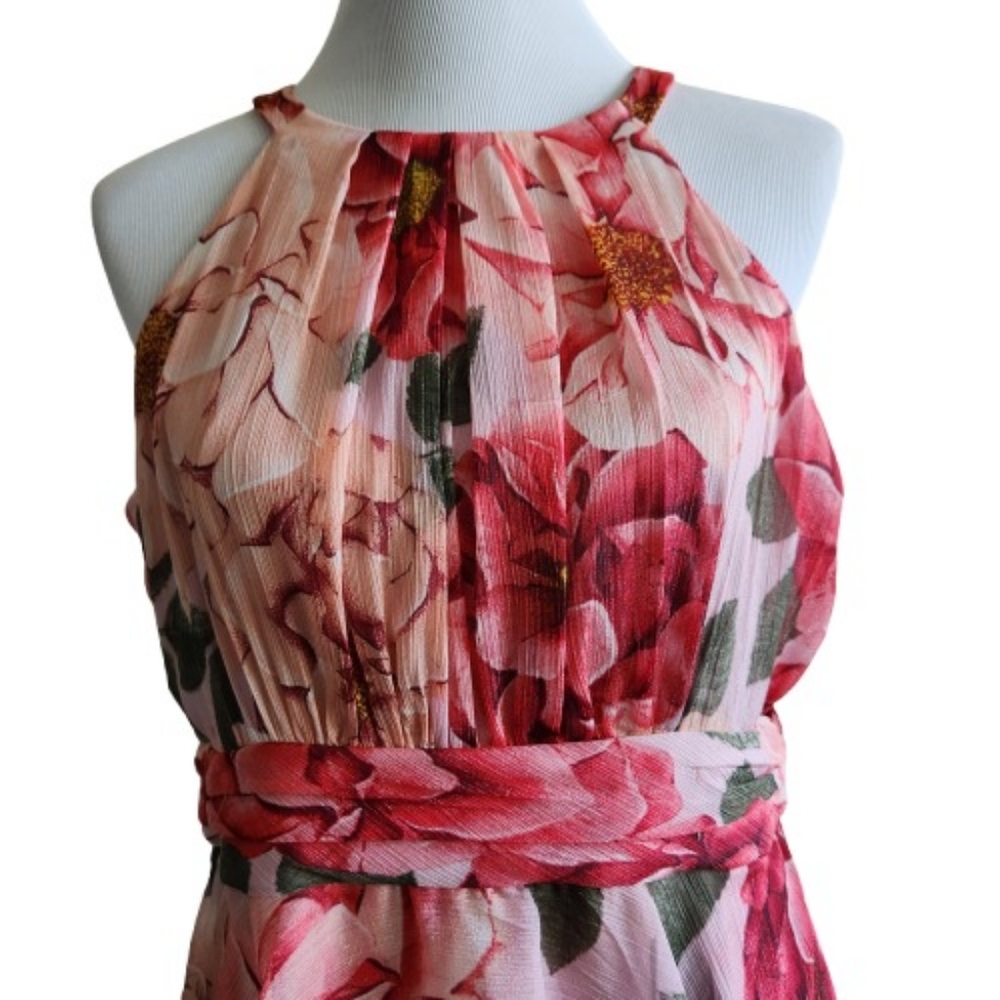 🆕️⬇️R & M Richards Floral Chiffon Gown With Halter Neckline And Ruffled Skirt - Picture 3 of 16